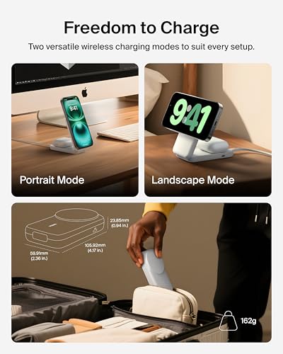 Belkin Qi2.2 25W Wireless 2 in 1 Foldable Fast Charging Station + USB C - color: White