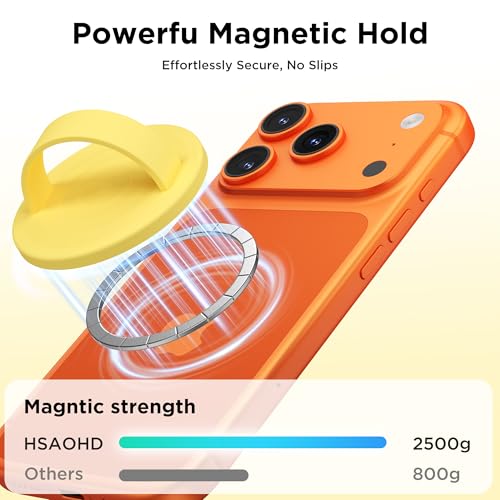 Magnetic Phone Grip Ring, Compatible with MagSafe, Upgraded Liquid Silicone for Secure Comfort, Rotating Finger Loop Ring Grip Holder for iPhone 17/16/15/14/13/12 Pro Max Plus, Yellow - color: Yellow