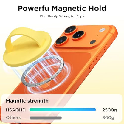 Magnetic Phone Grip Ring, Compatible with MagSafe, Upgraded Liquid Silicone for Secure Comfort, Rotating Finger Loop Ring Grip Holder for iPhone 17/16/15/14/13/12 Pro Max Plus, Yellow - color: Yellow
