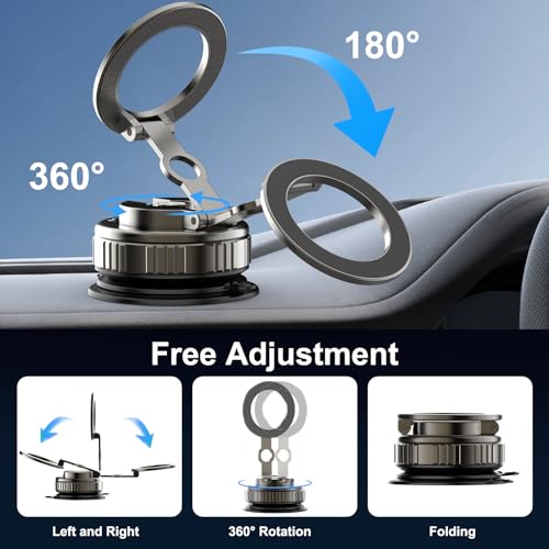 Magnetic Phone Holders for Your Car, [80+LBS Strongest Suction & 2400gf Magnetic] 360° Adjustable Vacuum Suction Cup Car Cell Phone Holder Mount Compatible for MagSafe iPhone Android Phone