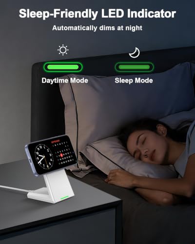 NANAMI 25W Wireless Charger Stand for iPhone 18/17/16 with Auto-Dimming LED - color: White
