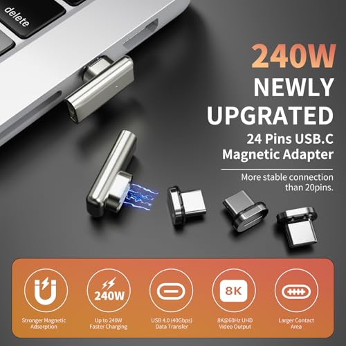 240W 90° Magnetic USB-C Adapter, 40Gbps, 4K, Right-Angle - size: 2 Pack (4 Tips)
