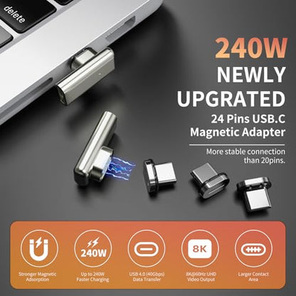 240W 90° Magnetic USB-C Adapter, 40Gbps, 4K, Right-Angle - size: 2 Pack (4 Tips)