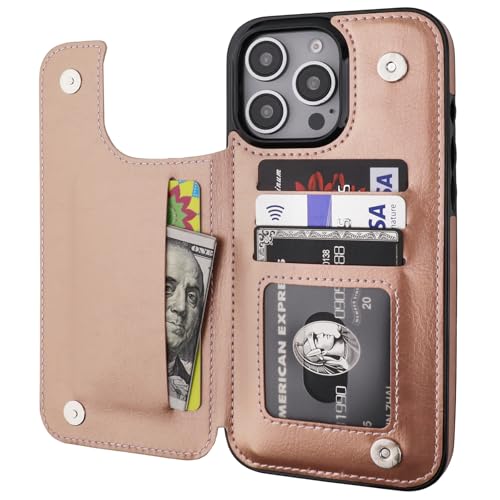 ONETOP for iPhone 16 Pro Max Wallet Case with Credit Card Holder,Rosegold | Kickstand,ID/Cash Holder,Case Wallet with Card Slots,Double Magnetic Clasp,Durable PU Leather Shockproof Cover for Women Men - color: Rose Gold