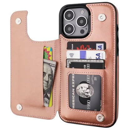 ONETOP for iPhone 16 Pro Max Wallet Case with Credit Card Holder,Rosegold | Kickstand,ID/Cash Holder,Case Wallet with Card Slots,Double Magnetic Clasp,Durable PU Leather Shockproof Cover for Women Men - color: Rose Gold