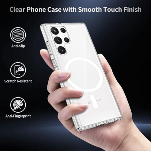 for Samsung Galaxy S22 Ultra Case Magnetic, [Compatible with Magsafe] 6.8-Inch Slim Fit Transparent Protection Wireless Charging Shockproof Anti-Slip TPU and PC Protective Phone Cover, Clear - color: Clear Magnetic