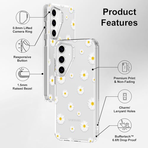 MOSNOVO Case for Samsung Galaxy S24 FE, [Buffertech 6.6ft Military-Grade Drop Protection] [Anti Peel Off Tech] Clear TPU Bumper Phone Case Cover Design - White Daisy - color: Clear - White Daisy, size: Samsung Galaxy S24 FE
