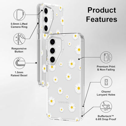 MOSNOVO Case for Samsung Galaxy S24 FE, [Buffertech 6.6ft Military-Grade Drop Protection] [Anti Peel Off Tech] Clear TPU Bumper Phone Case Cover Design - White Daisy - color: Clear - White Daisy, size: Samsung Galaxy S24 FE