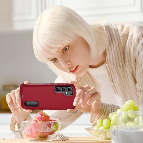 for Samsung Galaxy S23 FE Case with Kickstand Case 3-Layer Military Grade Protective Case Cover Silicone Heavy Duty Rugged Shockproof for Galaxy S23 FE Phone Case (Red+Black) - color: Red+Black