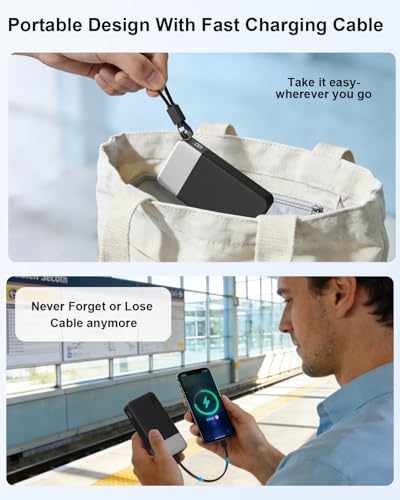 NOBIS Portable Charger 20000mAh 45W Power Bank with Detachable C-Cable - color: Black