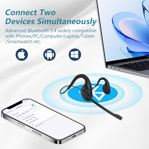 BANIGIPA Bluetooth Headset with Microphone, Open Ear Headphones with Mic