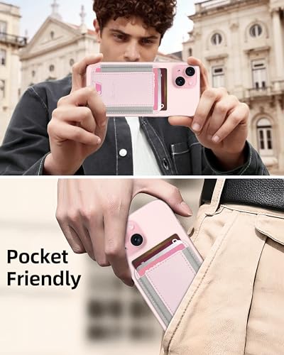 HiWe for MagSafe Wallet, 7 Cards Holder for Phone Case, RFID Blocking - color: Pink Wallet - Grey Band