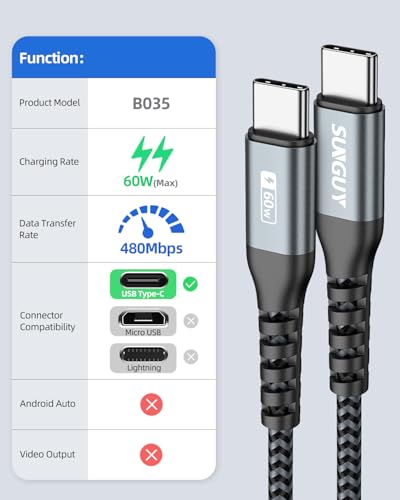 SUNGUY USB C to USB C 3FT [2Pack], USB C Cable 60W PD Fast Charging - color: Grey, size: 3FT