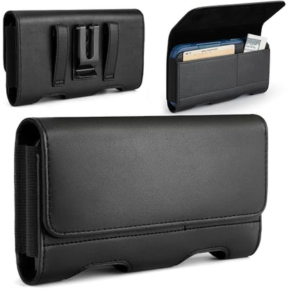 Mopaclle Leather Phone Holster with Heavy Duty Metal Belt Clip and Card Holder, Compatible with iPhone 17/16/15/14/13/12 Pro and Samsung Galaxy S25/S24/S23/S22/S21/S20 - Black - color: 01-Leather- Black, size: M(6.0x3.2x0.6)
