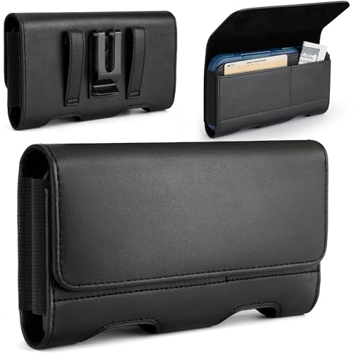 Mopaclle Leather Phone Holster with Heavy Duty Metal Belt Clip and Card Holder, Compatible with iPhone 17/16/15/14/13 Pro Max,17 Air and Galaxy S26/S25/S24/S23/S22 Plus and FE - Black - color: 01-Leather- Black, size: L(6.5x3.5x0.6)