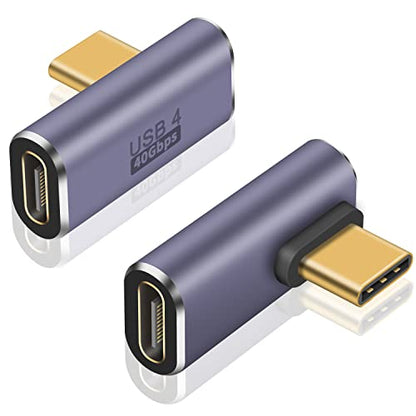 Poyiccot USB C Right Angle Adapter 40Gbps, 8K@60Hz, 100W, USB C 90 Degree Adapter, Right Angle Type C Male to Female Extender Thunderbolt 4 Connector for iPhone/PC/Galaxy S23, 2-Pack - style: usb c middle angle