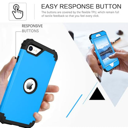 BENTOBEN for iPhone SE 2022 Case and iPhone SE 2020 Case, Heavy Duty 3 in 1 Full Body Rugged Shockproof Hybrid Hard PC Soft Rubber Case for iPhone SE 3rd/2nd Gen, Doder Blue/Black Design - color: Black/Doder Blue