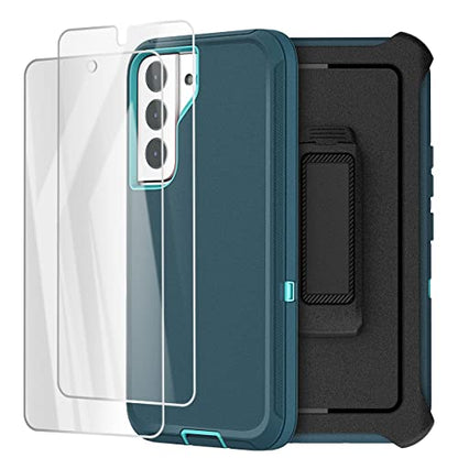 AICase Belt-Clip Holster Case for Galaxy S22 with Screen Protector, Heavy Duty Drop Protection Full Body Rugged Shockproof/DustProof Military Grade Tough Durable Cover for Samsung Galaxy S22 - color: dark blue/pink+belt