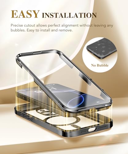 BERFY Magnetic for iPhone 16 Pro Max Case 6.9", [Compatible with Magsafe] Built-in 9H Tempered Glass Screen Protector & Upgraded Camera Protection, Full-Body Plating Phone Case for 16 ProMax, Black
