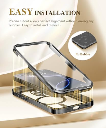BERFY Magnetic for iPhone 16 Pro Max Case 6.9", [Compatible with Magsafe] Built-in 9H Tempered Glass Screen Protector & Upgraded Camera Protection, Full-Body Plating Phone Case for 16 ProMax, Black