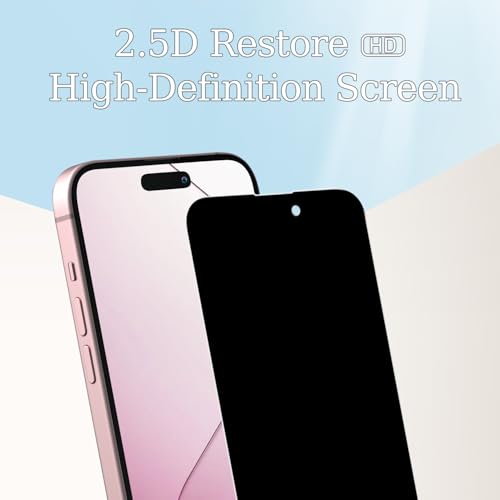 3 Pack Privacy Screen Protector for iPhone 15/15 Pro 6.1 inch Anti Spy Private Tempered Glass Film, Anti Scratch, 9H Hardness, Ultra Resistant, Bubble Free, Case Friendly