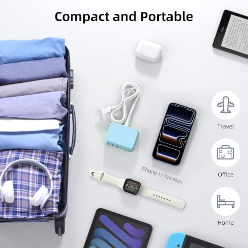 100W 6 in 1 USB Charger, 50% Smaller Charging Station for Multiple Devices - color: Light Blue