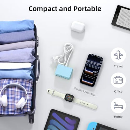 100W 6 in 1 USB Charger, 50% Smaller Charging Station for Multiple Devices - color: Light Blue