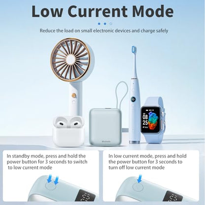 Hichain Mini Portable Charger with Built in Cables LED Display, Mini Power Bank 10000mAh 22.5W USB-C Fast Charging Portable Charger, Small Power Bank for iPhone Compatible with iPad & Android Blue - color: Blue
