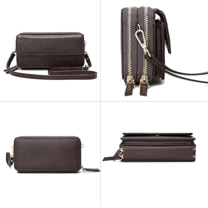 RFID Crossbody Wallet Wristlet Purse with Phone Pocket For Women Vegan Leather - color: Brown Coffee