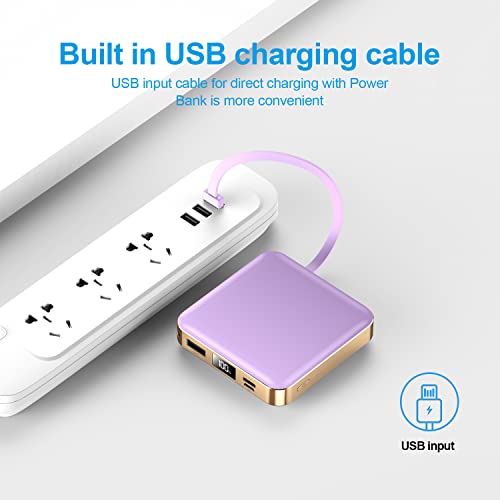 ummz Mini Portable Charger with Built-in 4 Cables，12000mAh Small Power Bank - color: purple