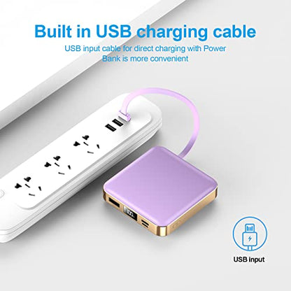 ummz Mini Portable Charger with Built-in 4 Cables，12000mAh Small Power Bank - color: purple