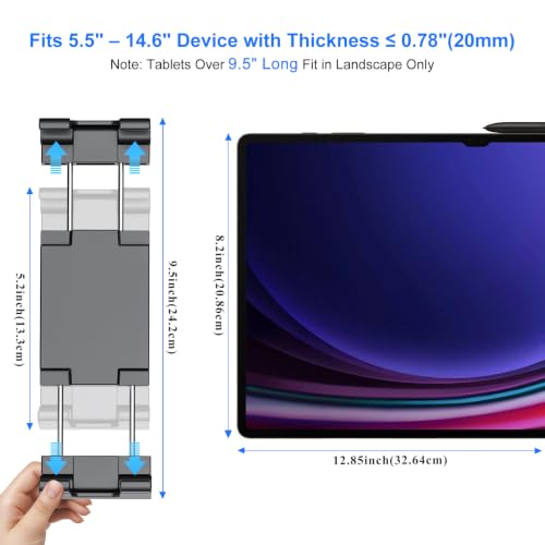 PLDHPRO Tablet Holder for Mic Stand,iPad Clamp Mount with Long Arm,360°Rotating Adjustable Tablet Mount for Microphone Stand,Fits 5.5"-14.6" iPad Pro 12.9, Galaxy,iPhone - size: 7.8 in Arm