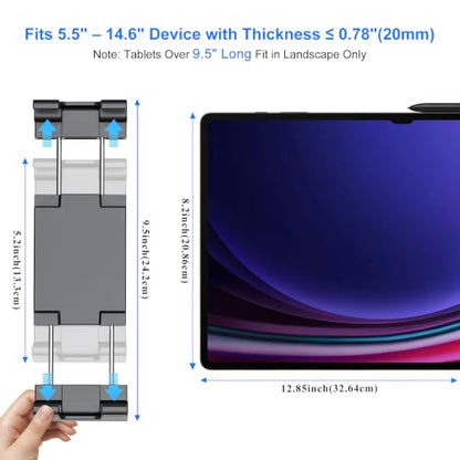 PLDHPRO Tablet Holder for Mic Stand,iPad Clamp Mount with Long Arm,360°Rotating Adjustable Tablet Mount for Microphone Stand,Fits 5.5"-14.6" iPad Pro 12.9, Galaxy,iPhone - size: 7.8 in Arm