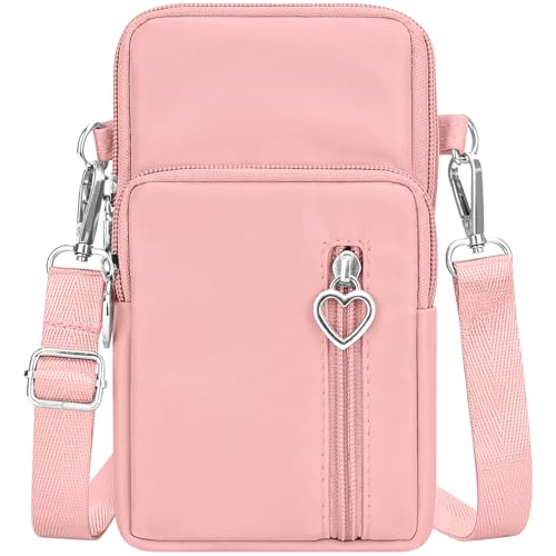YINHEXI Small Crossbody Bags for Women Trendy, Mini Triple Compartment Cell Phone Crossbody Wallet Purses - color: Pink-2