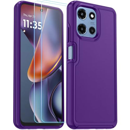 for Motorola Moto G 5G 2025/2026 Case with HD Screen Protector, Moto G Play 2026 Heavy Duty Shockproof Military Grade Full Body Protection Phone Cover (Purple) - color: Purple