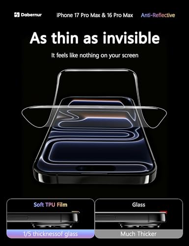 3 Pack iPhone 17 Pro Max/iPhone 16 Pro Max Screen Protector | NON-GLASS | 100% Anti Reflection | Unbreakable TPU | Case Friendly | Invisible Thin | Soft and Flexible Film for iPhone17Pro Max/iPhone16 Pro Max - size: iPhone 17 Pro Max/iPhone 16 Pro Max