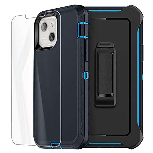 AICase for iPhone 13/iPhone 14 Case with Belt-Clip Holster, Screen Protector, Heavy Duty Protective Phone Case, Military Grade Full Body Protection Shockproof/Dustproof/Drop Proof Rugged(Admiral Blue) - color: Navy Blue with Belt