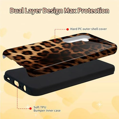Leopard Print Phone Case for Samsung Galaxy S25, Dual Layer Shockproof Rugged Cover with Soft TPU + Hard PC, Anti-Scratch Slim Fit Wireless Charging Compatible - color: Leopard Print, size: 6.2" Galaxy S25