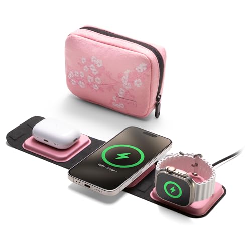 Mophie 3-in-1 Travel Charger with MagSafe - Portable Wireless Charging Hub - color: Cherry Blossom Pink, style: Gen 2