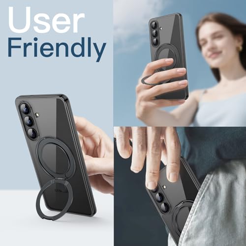JETech 360° Rotatable Ring Stand Case for Samsung Galaxy S26, Black | Compatible with MagSafe, Clear Back, Stand & Ring Holder, Shockproof Protection - color: Black, size: Galaxy S26