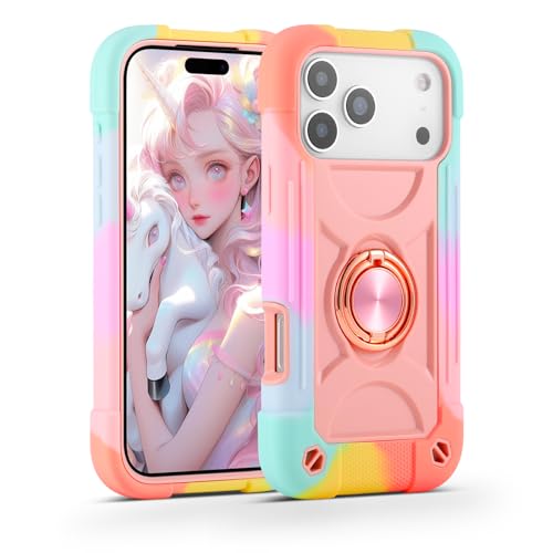 MARKILL Compatible with iPhone 17 Pro Max Case 6.9 Inch with Ring Stand, Heavy-Duty Military Grade Shockproof Phone Kids Cover for iPhone 17 Pro Max - color: Rainbow Pink, size: iPhone 17 Pro Max 6.9"