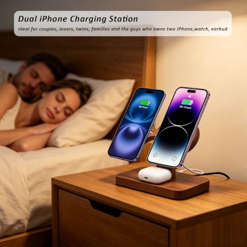 Wood Wireless Charging Station for Apple Devices Dual Wireless Charger - color: With Apple watch charger