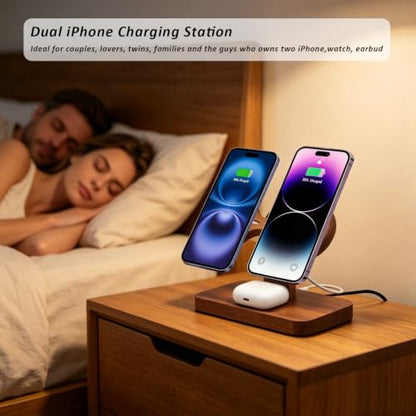 Wood Wireless Charging Station for Apple Devices Dual Wireless Charger - color: With Apple watch charger