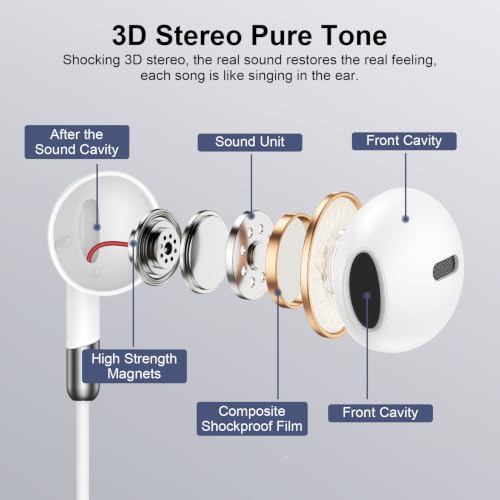 Wired Ear Buds Compatible for iPhone 14 Plus/14 Pro Max/13/12/11/XR/XS/X/8 - color: White