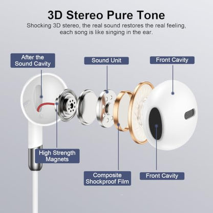 Wired Ear Buds Compatible for iPhone 14 Plus/14 Pro Max/13/12/11/XR/XS/X/8 - color: White