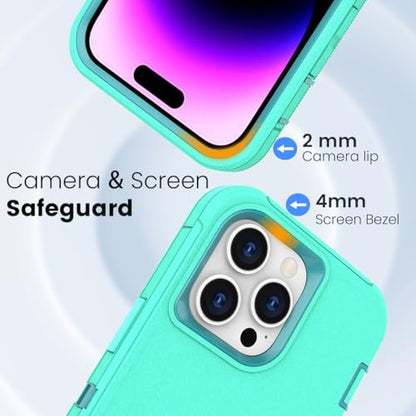 for iPhone 15 Pro Max Case, Dual Layer Shockproof Full Body Cover Military Grade Drop Protection Heavy Duty Protective Phone Case for Apple iPhone 15ProMax 6.7 inch (Turquoise/Light Blue) - color: Turquoise/Light Blue