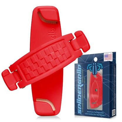 SpiiderGriip 360 Rotating Phone Grip – Flat-Fold Kickstand & Secure Strap – Works with iPhone, Android, Tablets & Cases – Comfortable & Durable (Red) - color: Red