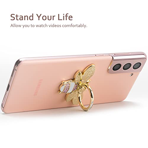 Allengel Bee Phone Ring Holder Finger Kickstand with Crystal, Cute Phone Ring Grip Holder for iPhone or Smartphone Cases, Gold White Pink - color: gold white pink