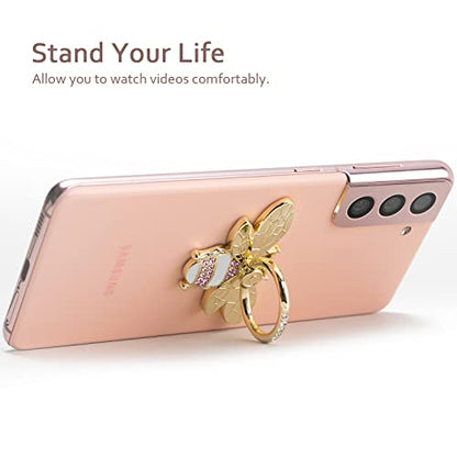 Allengel Bee Phone Ring Holder Finger Kickstand with Crystal, Cute Phone Ring Grip Holder for iPhone or Smartphone Cases, Gold White Pink - color: gold white pink