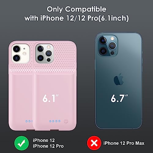 Battery Case for iPhone 12/12 Pro,[2025 Upgraded] 10800mAh Ultra-Slim Portable Extended Charger Case Cover for iPhone 12/12 Pro Charging Case (6.1 Inch)-Pink - color: Pink